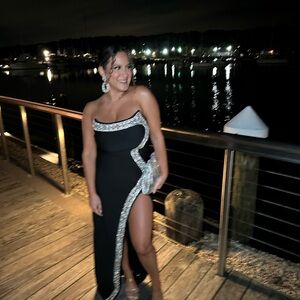 Fashion Nova Strapless Black Dress with Silver Accents